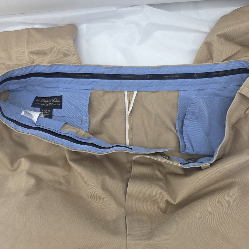 Brooks Brothers Clark Fit Pants Advantage Chino Stretch Dark Khaki Mens 42x32
